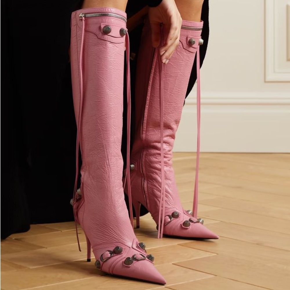 Balenciaga Cagole Pink Leather Knee High Boots Size 40 EU / 10 US NWOB
